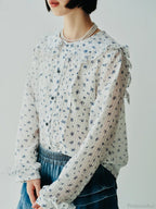 Japanese Floral Navy Collar Long Sleeve Shirt