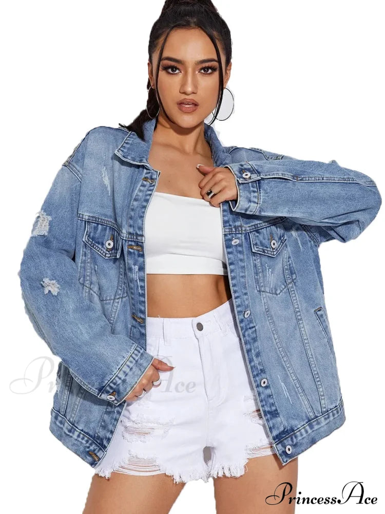Jean Button Down Long Sleeve Denim With Pockets Jacket