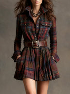 | Plaid Mini Dress with Belt