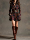 | Plaid Mini Dress with Belt
