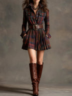 | Plaid Mini Dress with Belt