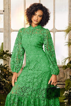 Florencia Premium Flared Maxi Dress with Embroidered Lace Evening Wear Edit