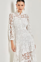Florencia Premium Flared Maxi Dress with Embroidered Lace Evening Wear Edit