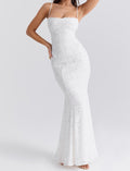 Floral Jacquard Ruffle Square Neck Spaghetti Strap Mermaid Maxi Gown