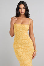 Xyvan Yellow Lace Up Back Maxi Dress