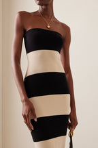Yvonne Minimalist Strapless Striped Midi Knit Dress Premium Wardrobe Essential