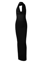 Halter Choker Cowl Neck Rib Knit Backless Bodycon Maxi Dress