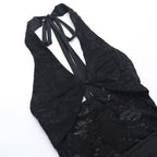 Halter self tie hollow out lace ruched cut out mini dress  | Festival Outfits Women