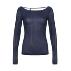 Round neck hollow out backless long sleeve solid cut out top