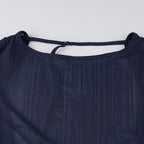 Round neck hollow out backless long sleeve solid cut out top