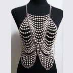 Metal chain beaded hollow out u neck backless cut out top  | Festival Outfits Women