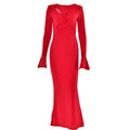 Ruched solid hollow out irregular long sleeve maxi dress