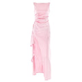 Ruched high slit satin round neck backless maxi dress  | Festival Outfits Women