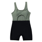 Hollow out contrast u neck sleeveless one piece swimwear