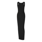 Sleeveless backless solid round neck maxi dress