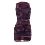 Ruched tie dye sleeveless crewneck mesh mini dress - Final Sale