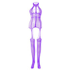 High neck fishnet suspender strappy bodystocking  | Festival Outfits Women