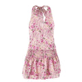 Halter smocked button flower print mini skirt set  | Festival Outfits Women