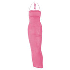 PRE ORDER - Halter ruched backless lace up solid self tie maxi dress