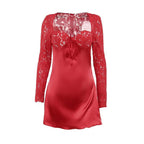 Lace zip-up long sleeve patchwork padded mini dress