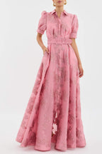 The Anabella — Jacquard Maxi Dress with Puff Sleeves