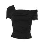 Ruched off shoulder solid irregular top  | Festival Outfits Women