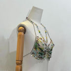 Halter metal chain hollow out beaded cut out top  | Festival Outfits Women