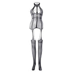 High neck fishnet suspender strappy bodystocking  | Festival Outfits Women