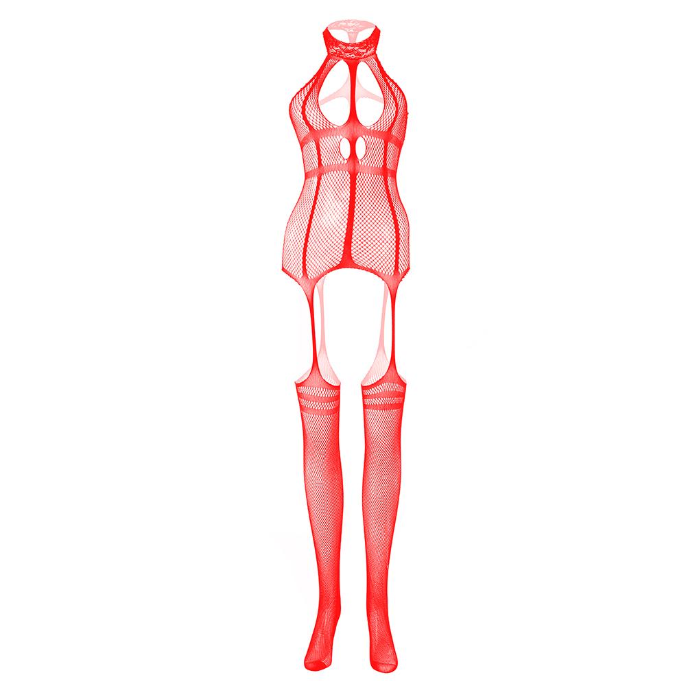 High neck fishnet suspender strappy bodystocking  | Festival Outfits Women