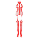 High neck fishnet suspender strappy bodystocking  | Festival Outfits Women