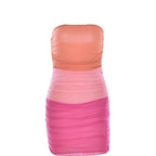 Mesh patchwork contrast ruched tube mini dress