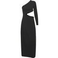 Long sleeve solid hollow out one shoulder backless midi dress - Final Sale
