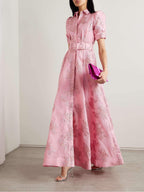 The Anabella — Jacquard Maxi Dress with Puff Sleeves
