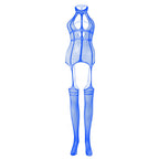 High neck fishnet suspender strappy bodystocking  | Festival Outfits Women