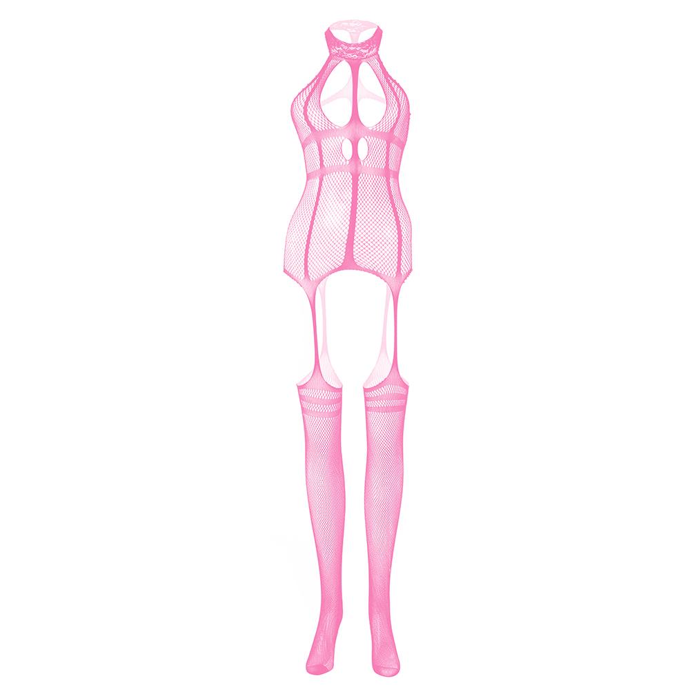 High neck fishnet suspender strappy bodystocking  | Festival Outfits Women