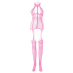 High neck fishnet suspender strappy bodystocking  | Festival Outfits Women