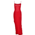 Lace up square neck slit solid backless cami maxi dress