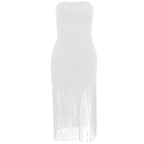 Sleeveless solid backless tassel tube dress