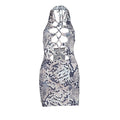 Snakeskin print hollow out self tie backless mini dress