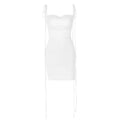 Ruched backless cowl neck solid self tie mini dress