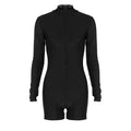 Zip-up solid long sleeve high neck romper  | Festival Outfits Women