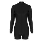 Zip-up solid long sleeve high neck romper  | Festival Outfits Women