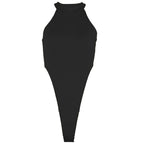 Sleeveless halter solid bodysuit