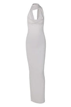 Halter Choker Cowl Neck Rib Knit Backless Bodycon Maxi Dress
