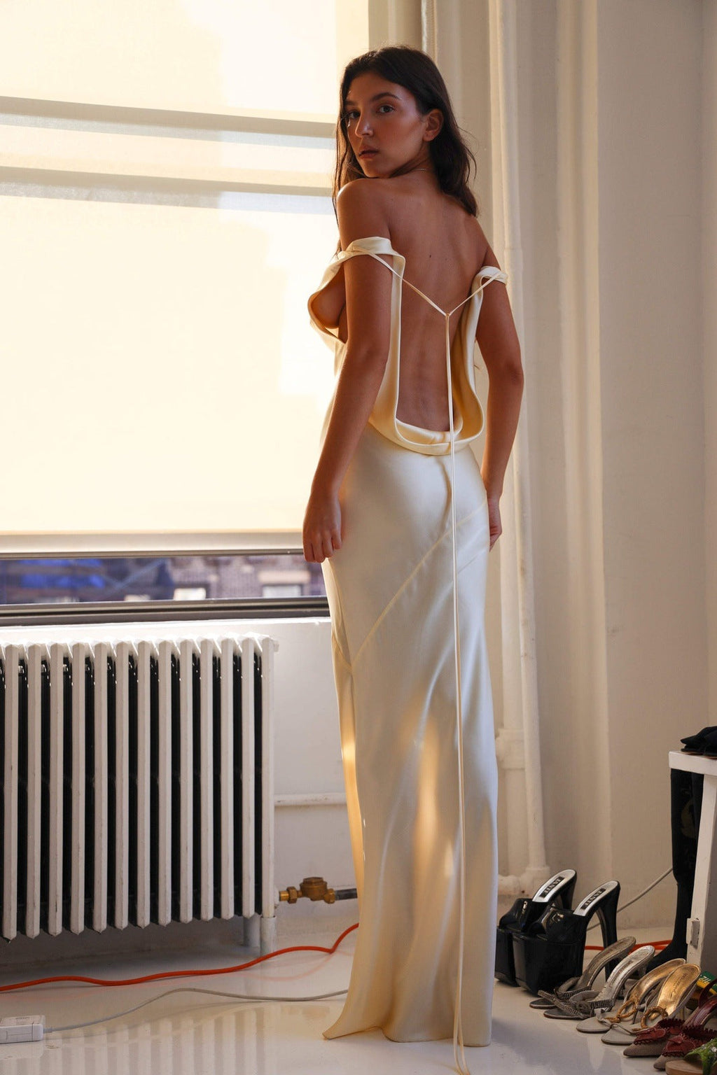 | Backless Satin Maxi Dress