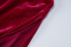 Velvet solid o ring hollow out slit backless maxi dress