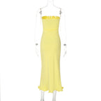 Backless solid ruffle tube maxi dress  | Festival Outfits Women