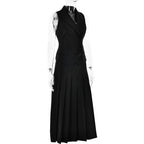 Sleeveless turnover collar button pleated maxi skirt set  | Festival Outfits Women