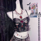 PU leather heart applique v neck backless cami top  | Festival Outfits Women