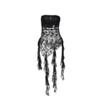 Lace cross applique irregular tube mini dress  | Festival Outfits Women